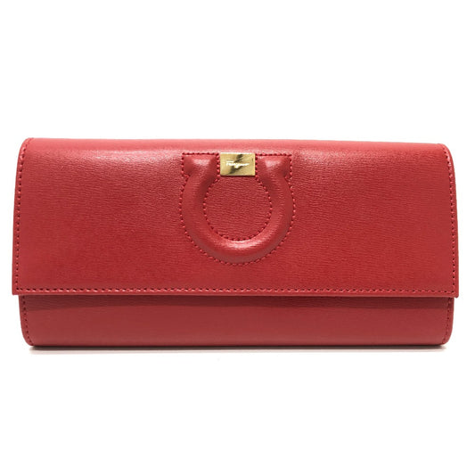 Salvatore Ferragamo ガンチーニ 二つ折り財布 財布 長財布 レザー レディース レッド