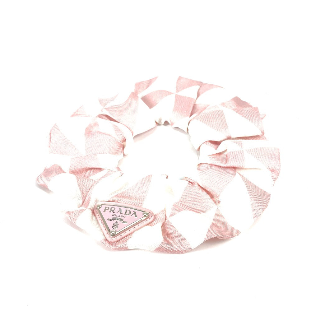 PRADA 1IF015 Triangle Logo Plate Hair Tie, Silk Scrunchie, Women's, Pink