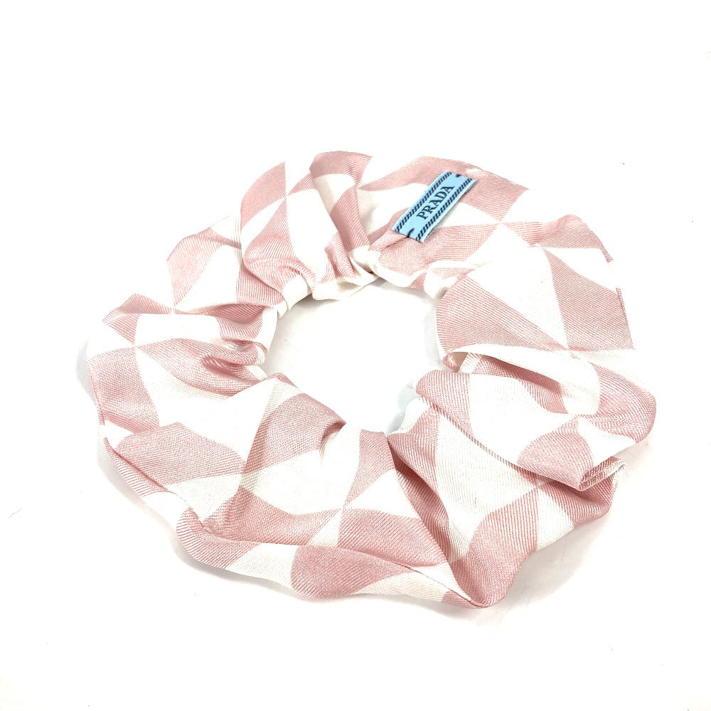 PRADA 1IF015 Triangle Logo Plate Hair Tie, Silk Scrunchie, Women's, Pink