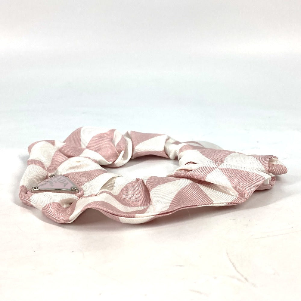 PRADA 1IF015 Triangle Logo Plate Hair Tie, Silk Scrunchie, Women's, Pink