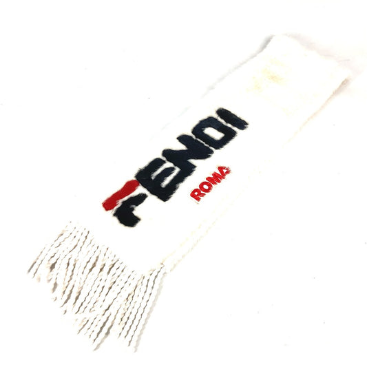 FENDI FNG477 フィラ FILA コラボ ロゴ 毛皮 ストール フリンジ マフラー ファー レディース ホワイト