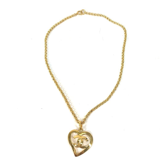 CHANEL ヴィンテージ ハート CC ココマーク チェーン アクセサリー 95P ネックレス GP レディース ゴールド