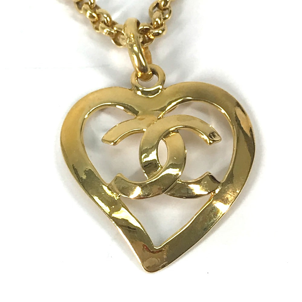 CHANEL Vintage Heart CC Coco Mark Chain Accessory 95P Necklace GP Women's Gold