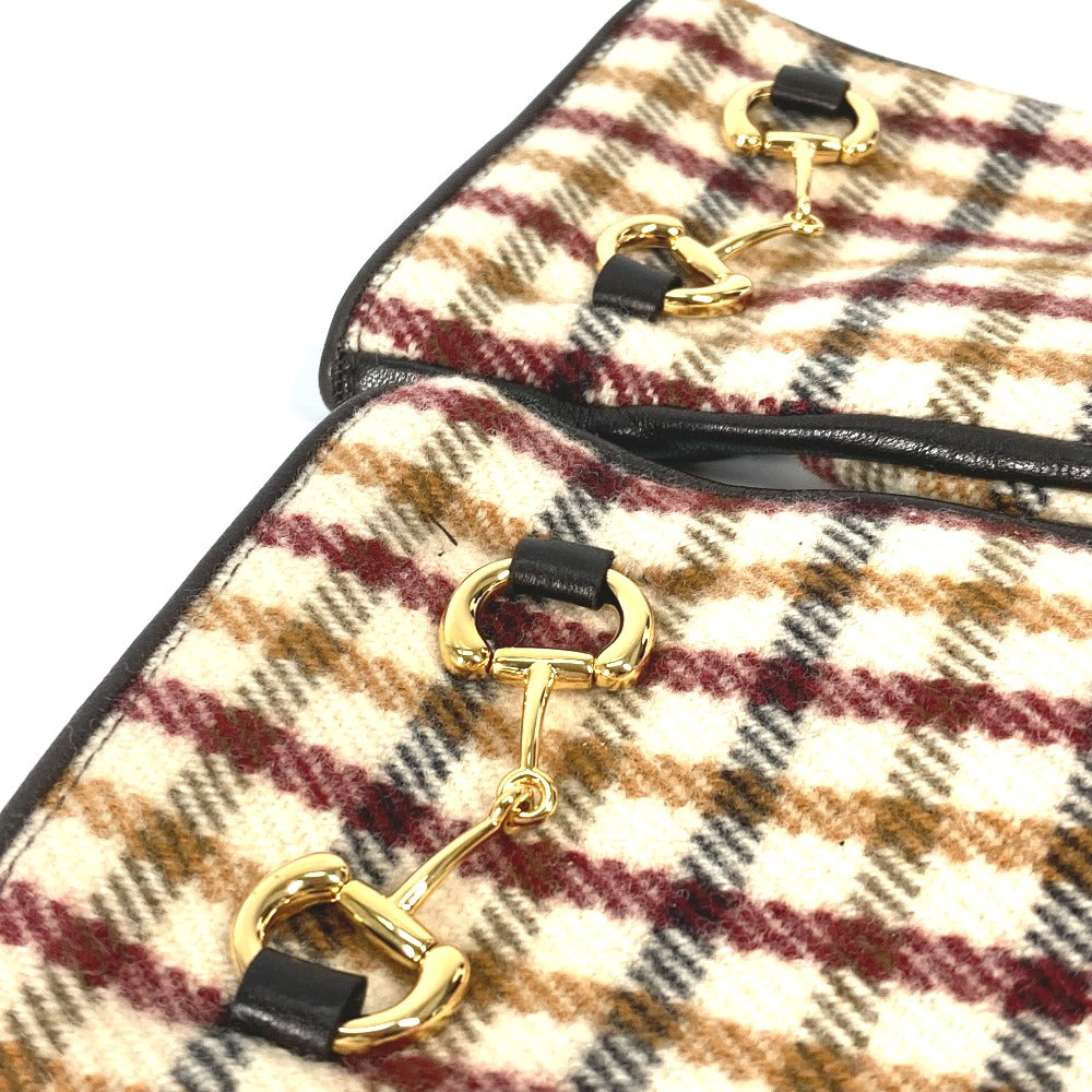 GUCCI 603635 Check Horsebit Gloves, Wool/Cashmere, Women's, Brown