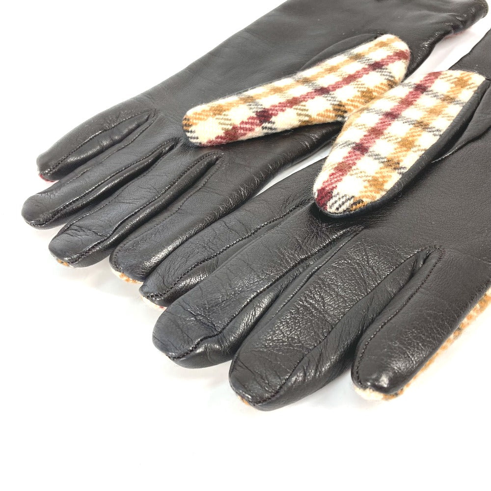 GUCCI 603635 Check Horsebit Gloves, Wool/Cashmere, Women's, Brown