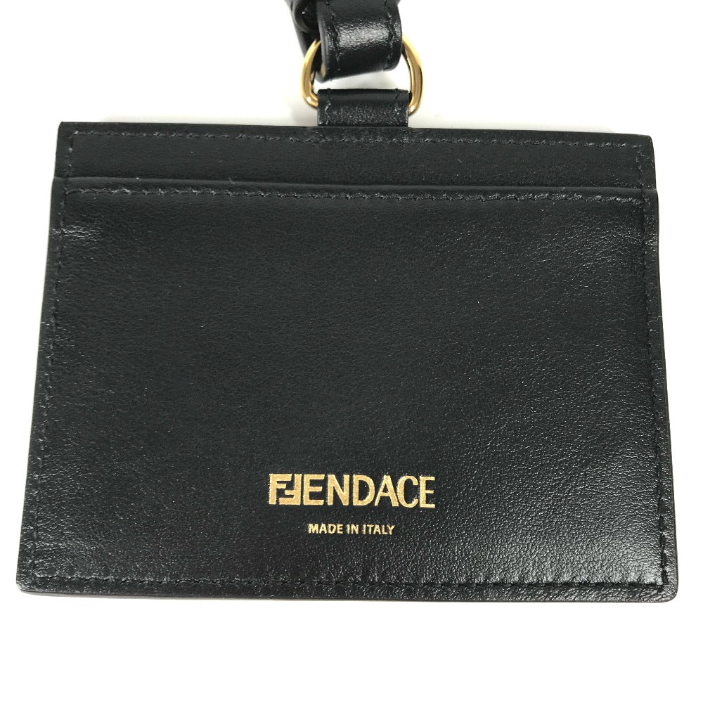 VERSACE フェンディ FENDI コラボ FENDACE フェンダーチェ ネックストラップ付 IDホルダー メデューサ カードケース レザー ユニセックス ブラック