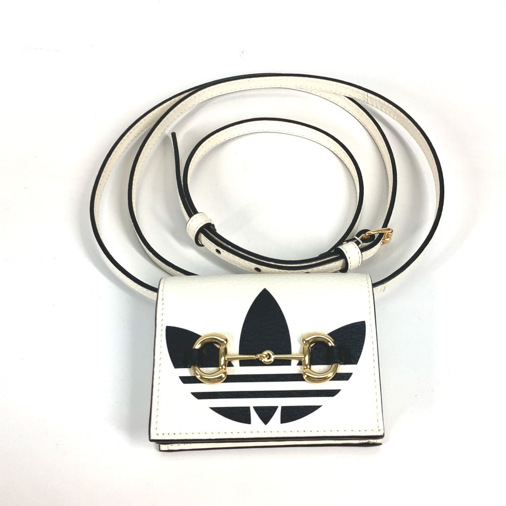 GUCCI 702248 adidas アディダス コラボ ホースビット ショルダーバッグ 斜め掛け 2つ折り財布 レザー メンズ ホワイト