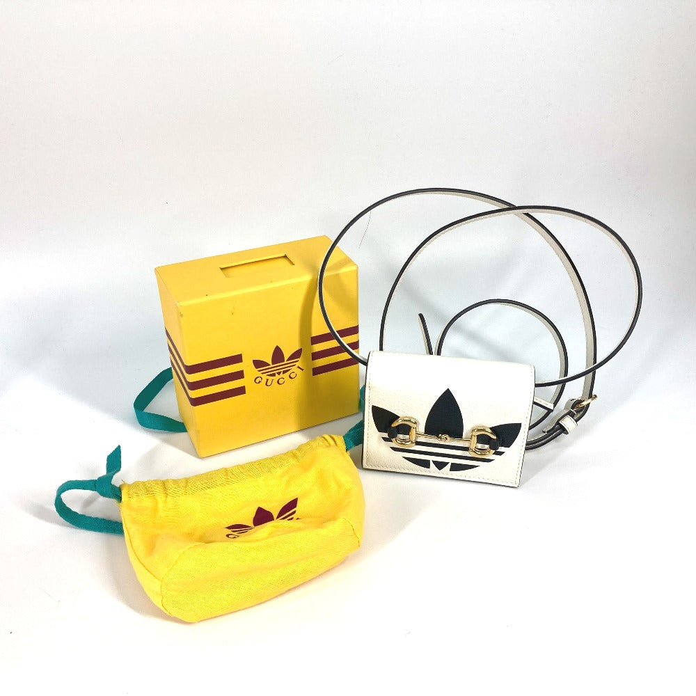 GUCCI 702248 adidas アディダス コラボ ホースビット ショルダーバッグ 斜め掛け 2つ折り財布 レザー メンズ ホワイト