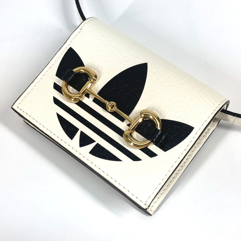 GUCCI 702248 adidas アディダス コラボ ホースビット ショルダーバッグ 斜め掛け 2つ折り財布 レザー メンズ ホワイト