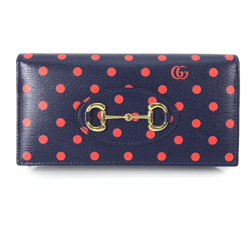 GUCCI 621892 ホースビット 1955 ドット 水玉 チェーンウォレット ショルダーバッグ 斜め掛け 長財布 レザー レディース ネイビー×レッド