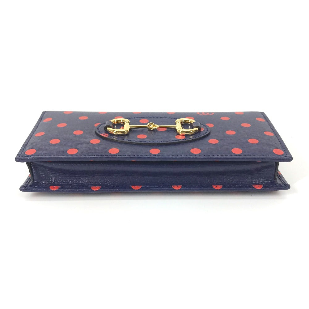 GUCCI 621892 ホースビット 1955 ドット 水玉 チェーンウォレット ショルダーバッグ 斜め掛け 長財布 レザー レディース ネイビー×レッド