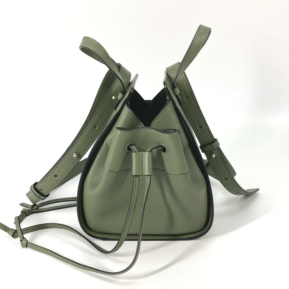 LOEWE 肩掛け 斜め掛け ハンモック ドローストリングバッグ ミニ ハンドバッグ 斜め掛け ショルダーバッグ レザー レディース カーキ