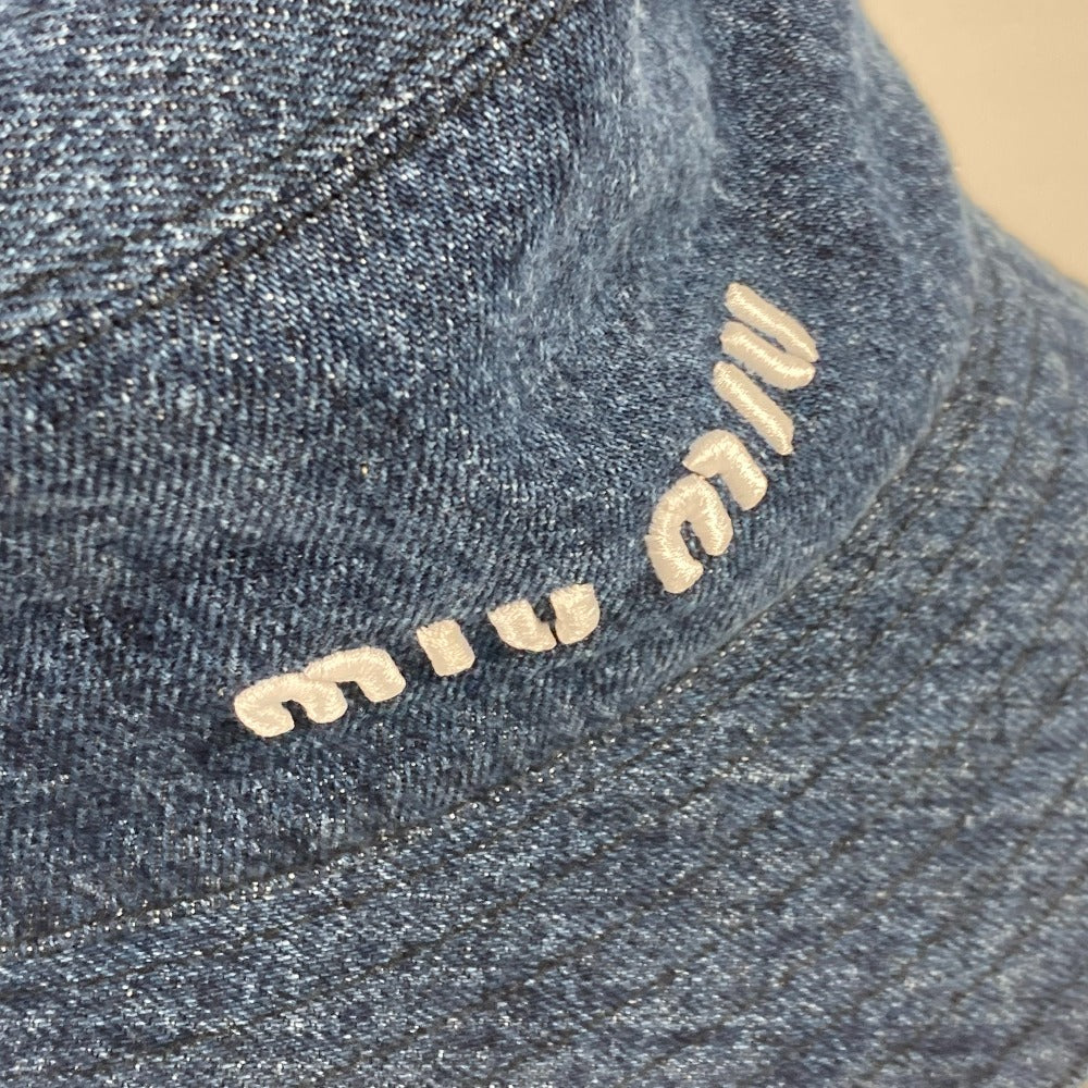 MIUMIU 5HC196 デニム ロゴ ハット帽 帽子 バケットハット ボブハット ハット コットン レディース ブルー