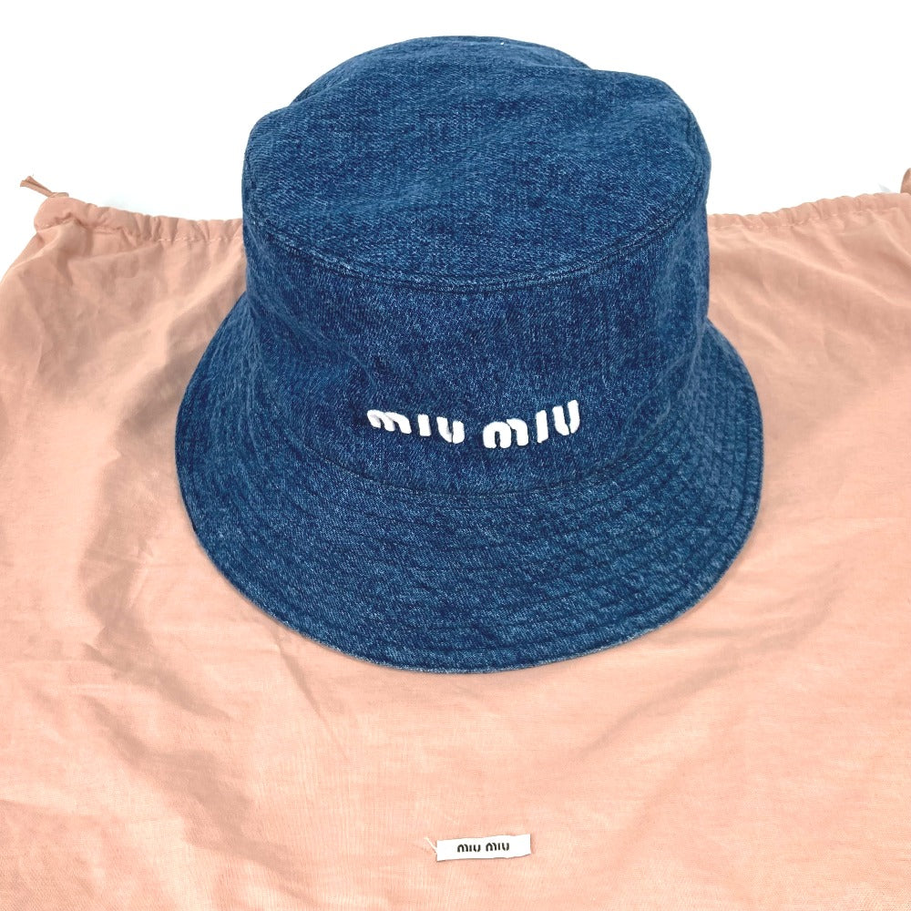MIUMIU 5HC196 デニム ロゴ ハット帽 帽子 バケットハット ボブハット ハット コットン レディース ブルー