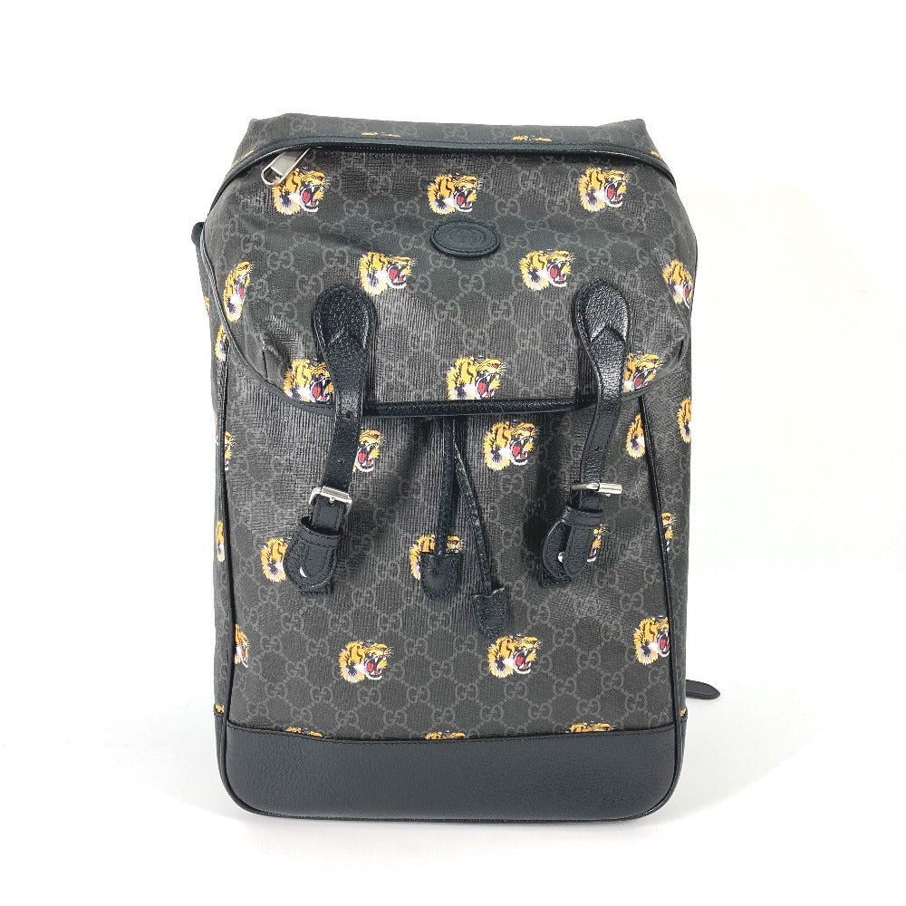 GUCCI 696013 インターロッキングG ミディアム バックパック タイガー トラ 虎 カバン リュックサック GGスプリームキャンバス メンズ ブラック