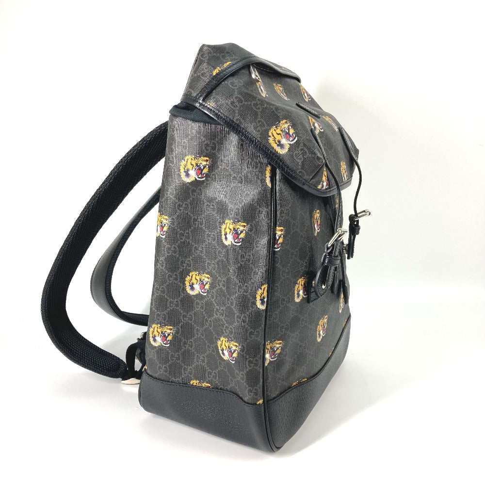 GUCCI 696013 インターロッキングG ミディアム バックパック タイガー トラ 虎 カバン リュックサック GGスプリームキャンバス メンズ ブラック