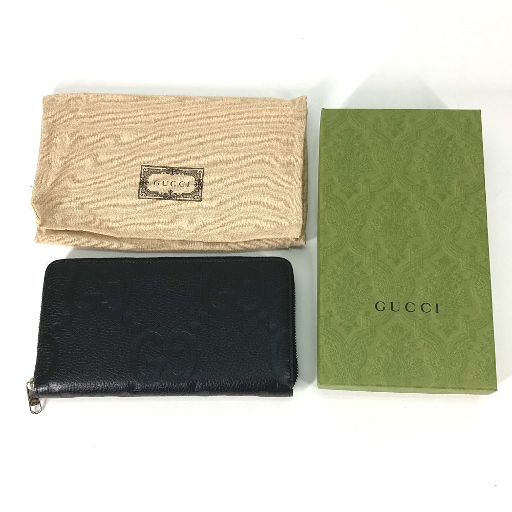 GUCCI 739482 ジャンボ GG ジップウォレット ラウンドファスナー 長財布 レザー メンズ ブラック
