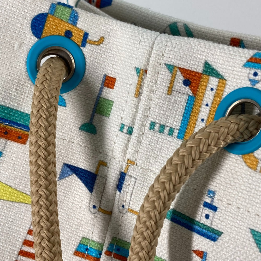 HERMES マリンプリント プティシャルティエ 巾着バッグ 肩掛け ショルダーバッグ コットン キッズ ホワイト×ブルー
