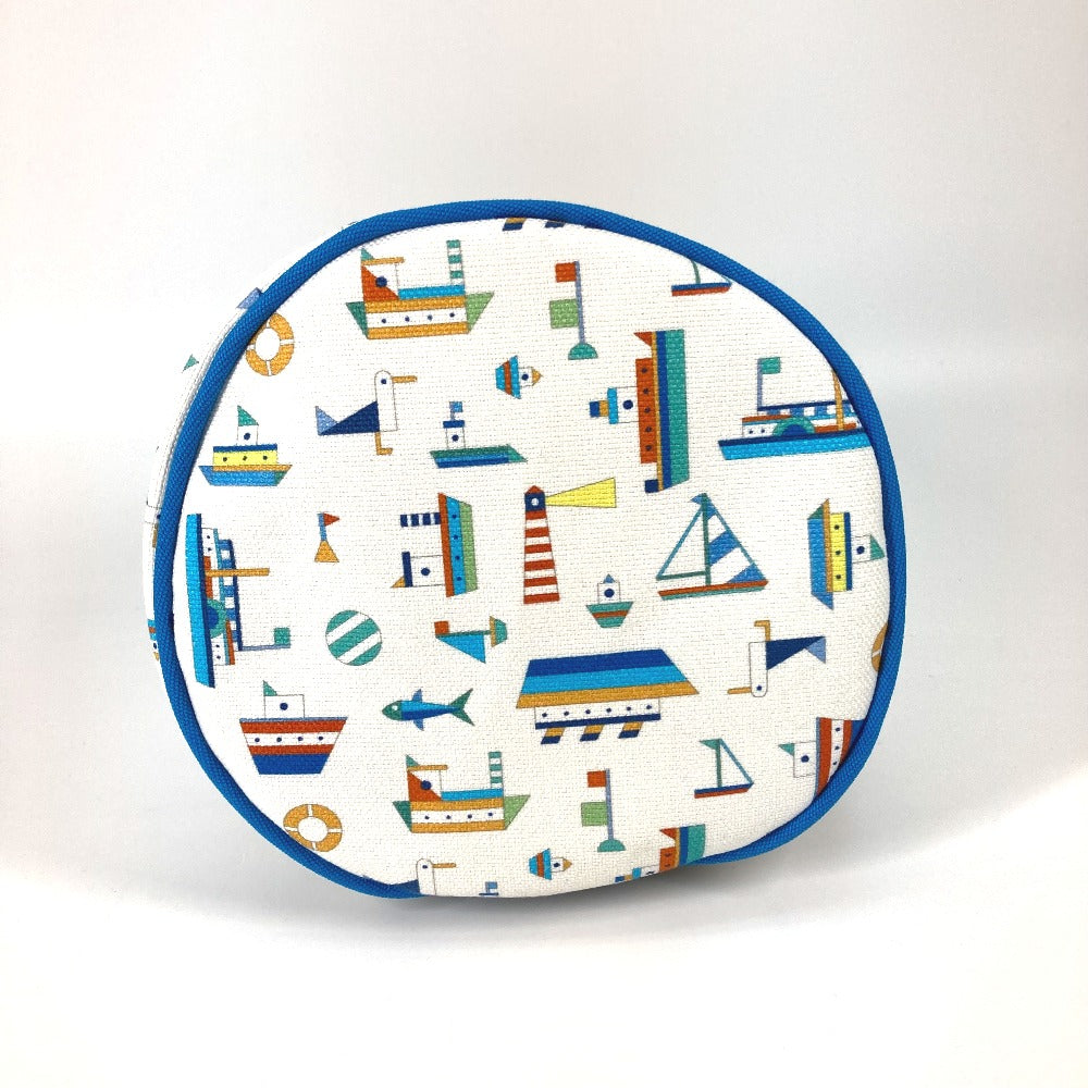 HERMES マリンプリント プティシャルティエ 巾着バッグ 肩掛け ショルダーバッグ コットン キッズ ホワイト×ブルー