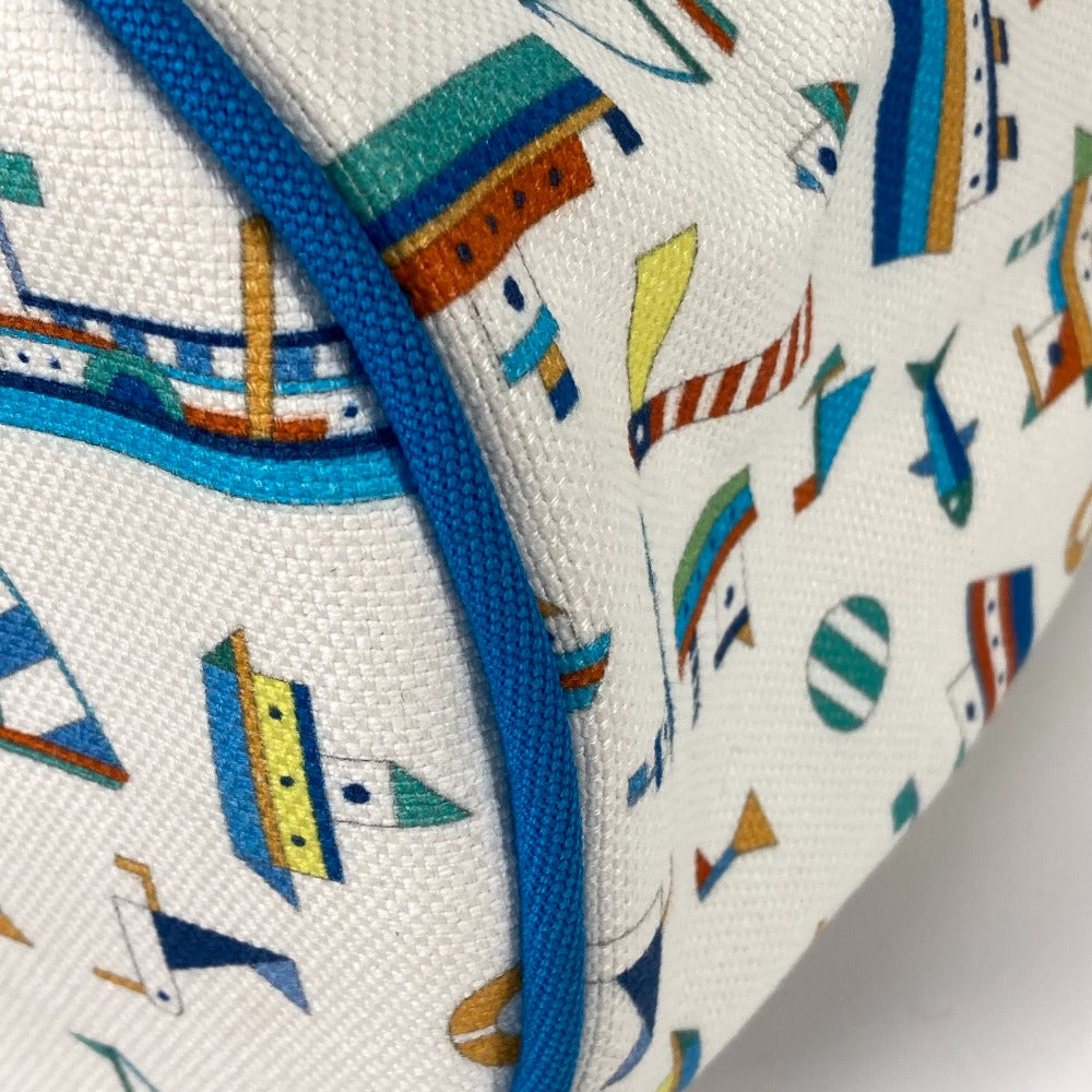 HERMES マリンプリント プティシャルティエ 巾着バッグ 肩掛け ショルダーバッグ コットン キッズ ホワイト×ブルー