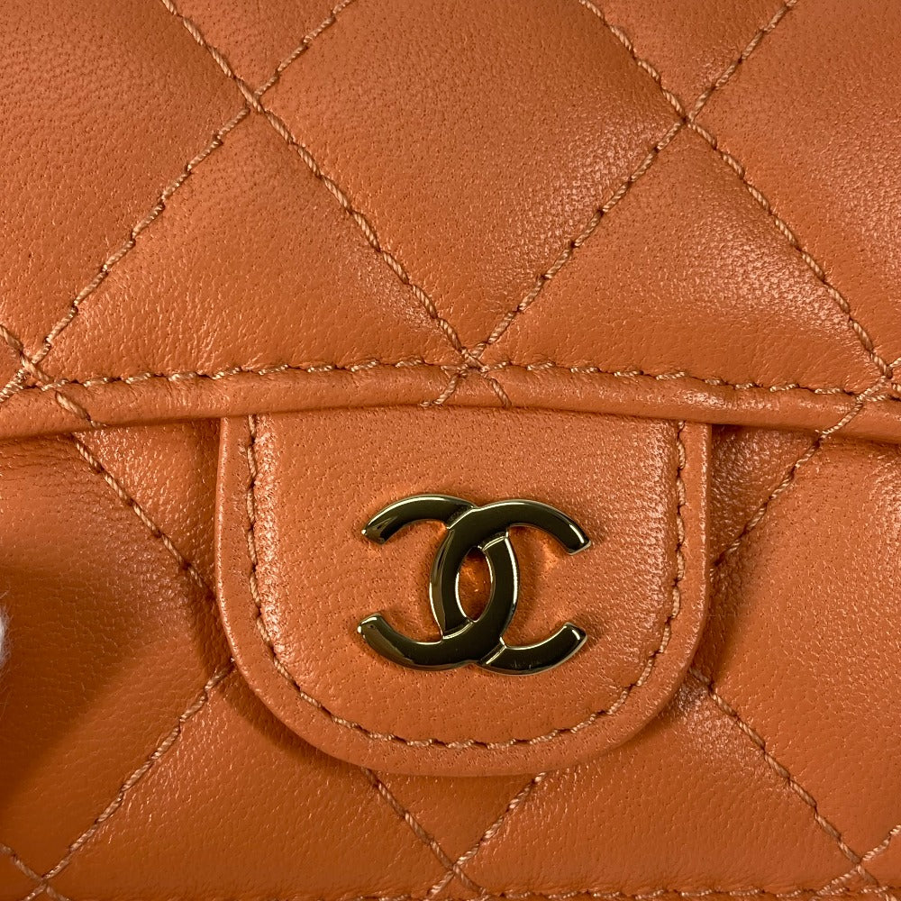 CHANEL AP0230 CC ココマーク マトラッセ キルティング コンパクトウォレット 3つ折り財布 ラムスキン レディース オレンジ