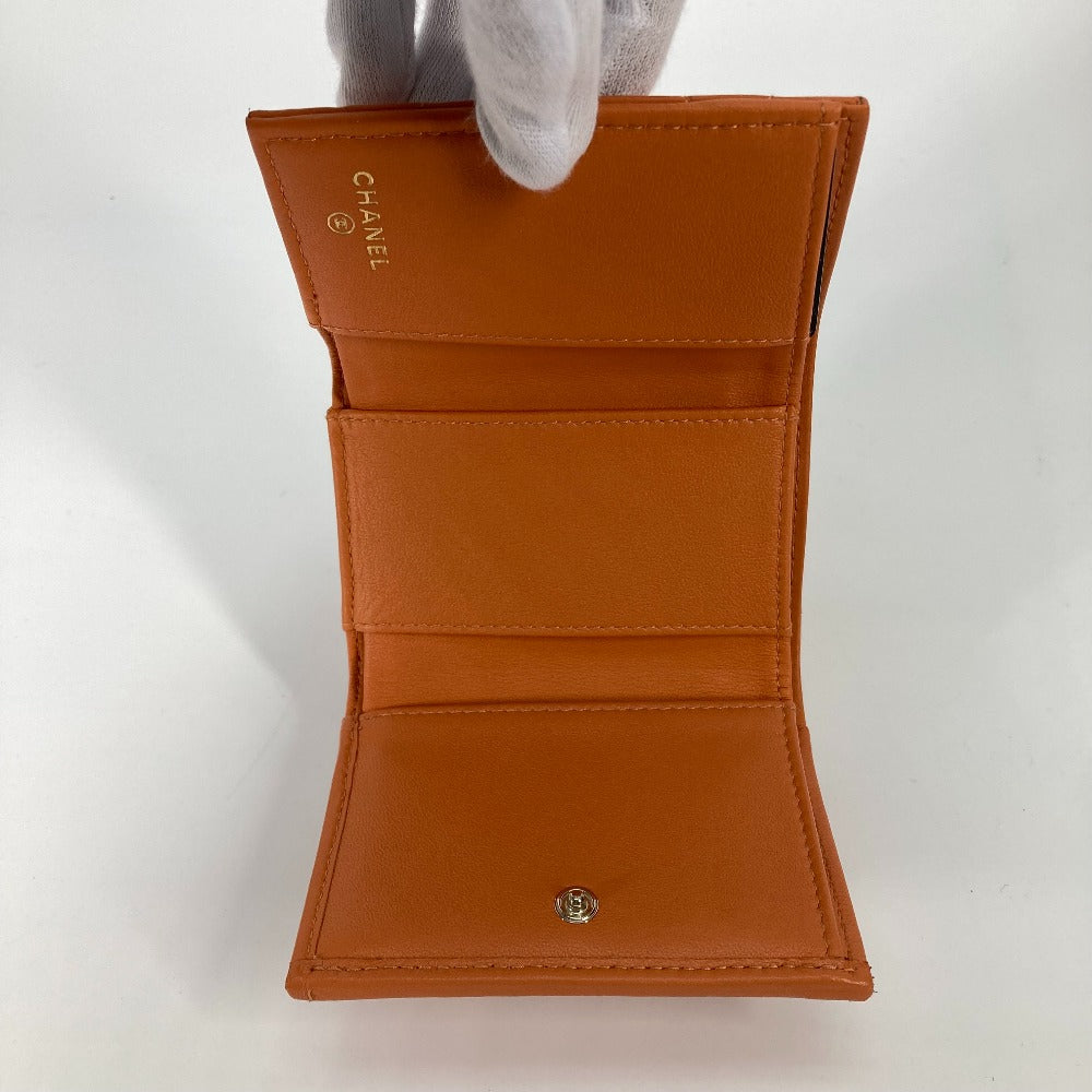 CHANEL AP0230 CC ココマーク マトラッセ キルティング コンパクトウォレット 3つ折り財布 ラムスキン レディース オレンジ