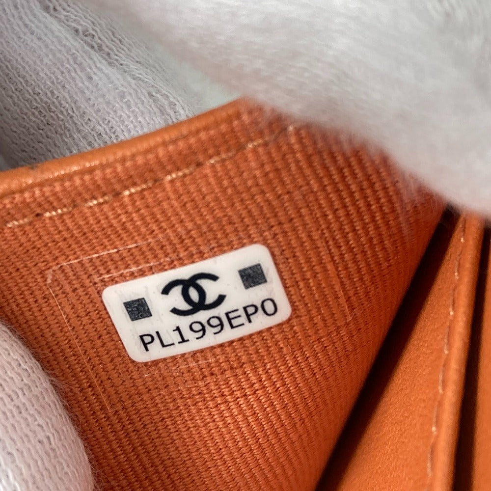 CHANEL AP0230 CC ココマーク マトラッセ キルティング コンパクトウォレット 3つ折り財布 ラムスキン レディース オレンジ