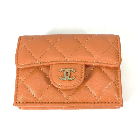 CHANEL AP0230 CC ココマーク マトラッセ キルティング コンパクトウォレット 3つ折り財布 ラムスキン レディース オレンジ