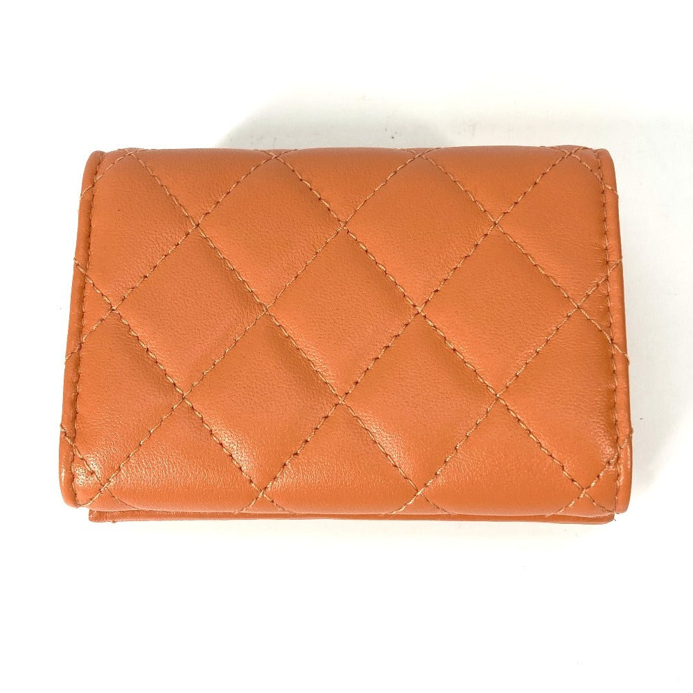CHANEL AP0230 CC ココマーク マトラッセ キルティング コンパクトウォレット 3つ折り財布 ラムスキン レディース オレンジ