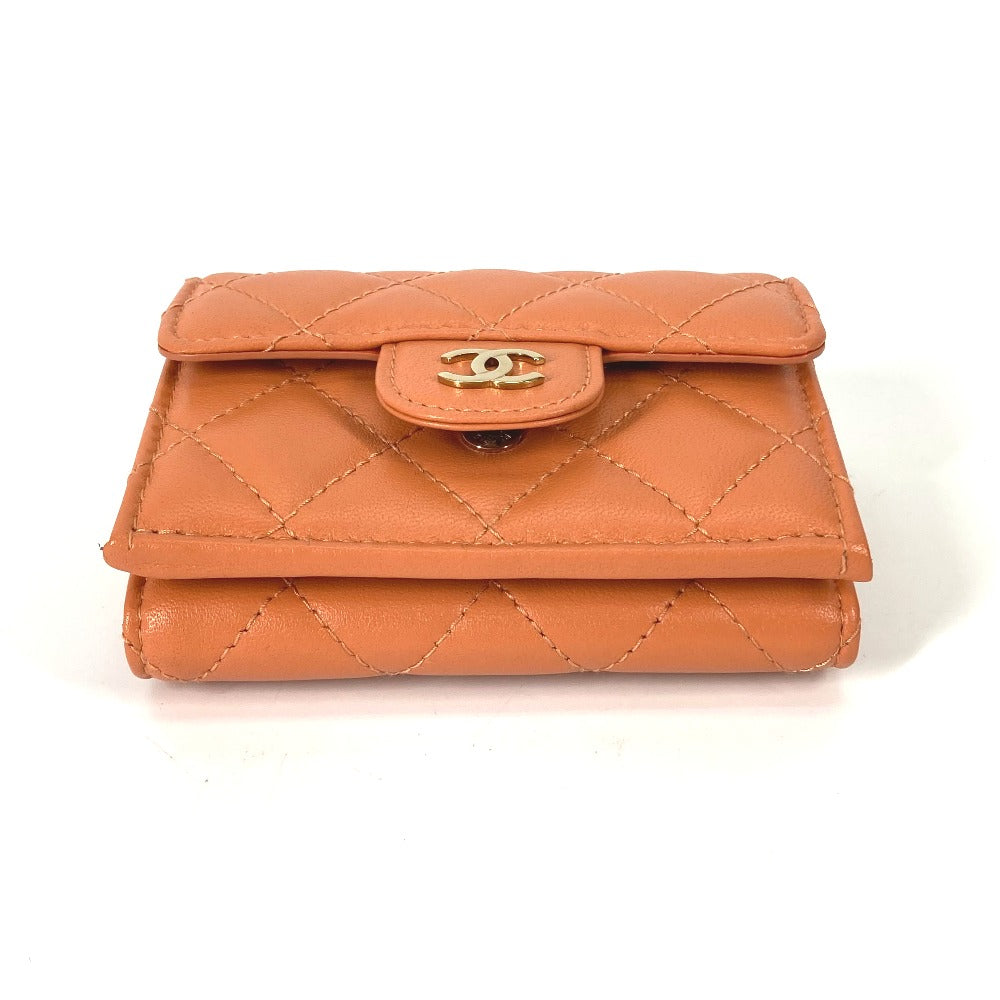 CHANEL AP0230 CC ココマーク マトラッセ キルティング コンパクトウォレット 3つ折り財布 ラムスキン レディース オレンジ