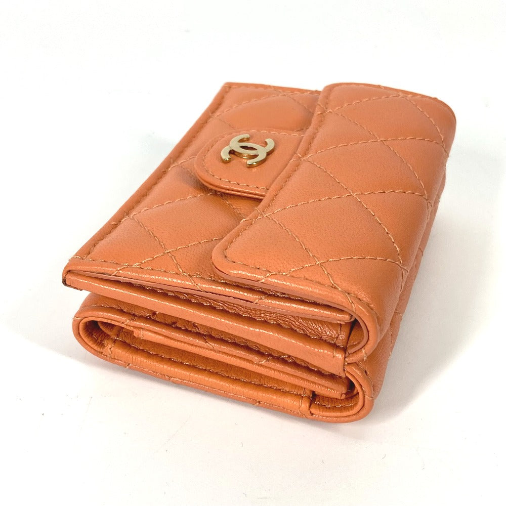 CHANEL AP0230 CC ココマーク マトラッセ キルティング コンパクトウォレット 3つ折り財布 ラムスキン レディース オレンジ