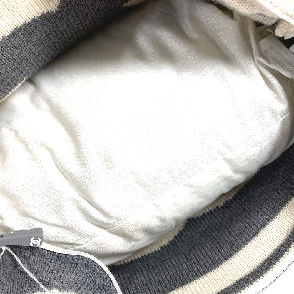 CHANEL CC ココマーク ダブル フェイス ピロー 枕 インテリア ニット バイカラー クッション ウール/カシミヤ ユニセックス ホワイトxグレー