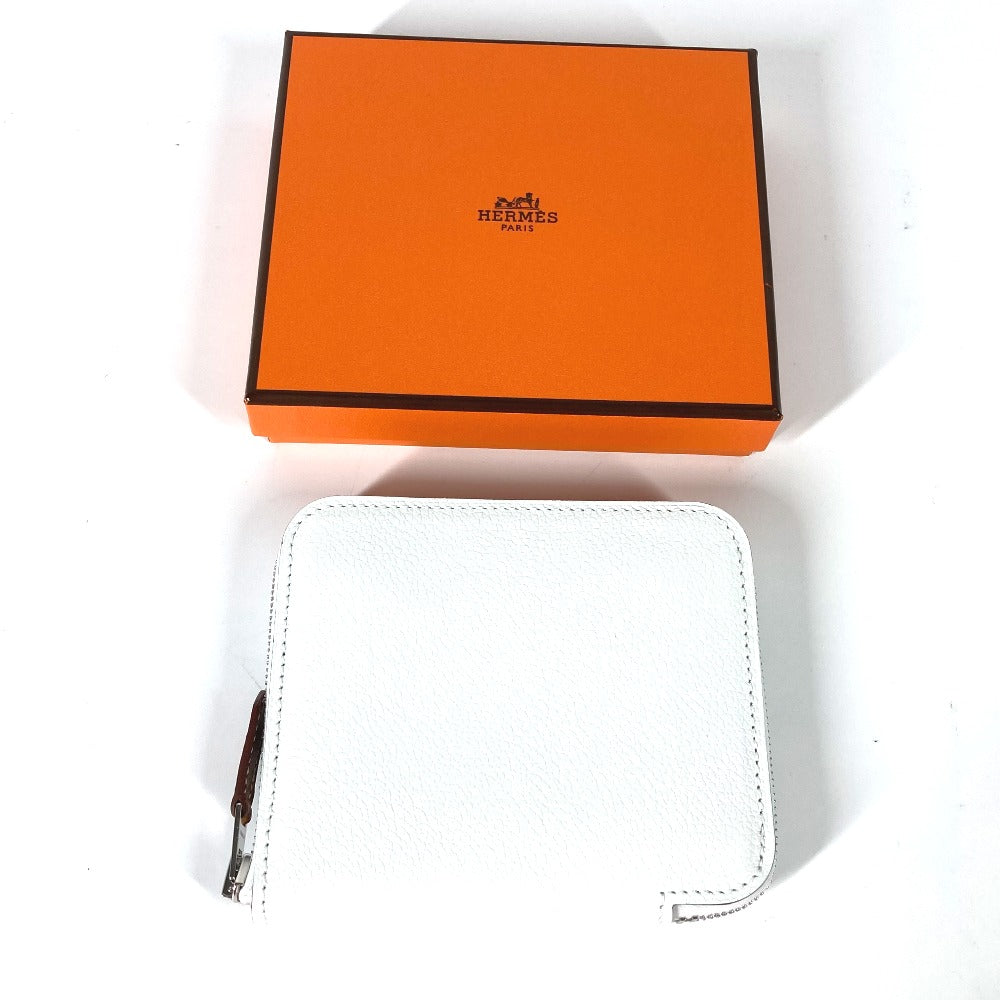HERMES アザップ シルクイン コンパクト 小銭入れ 財布 コインケース レザー レディース ホワイト