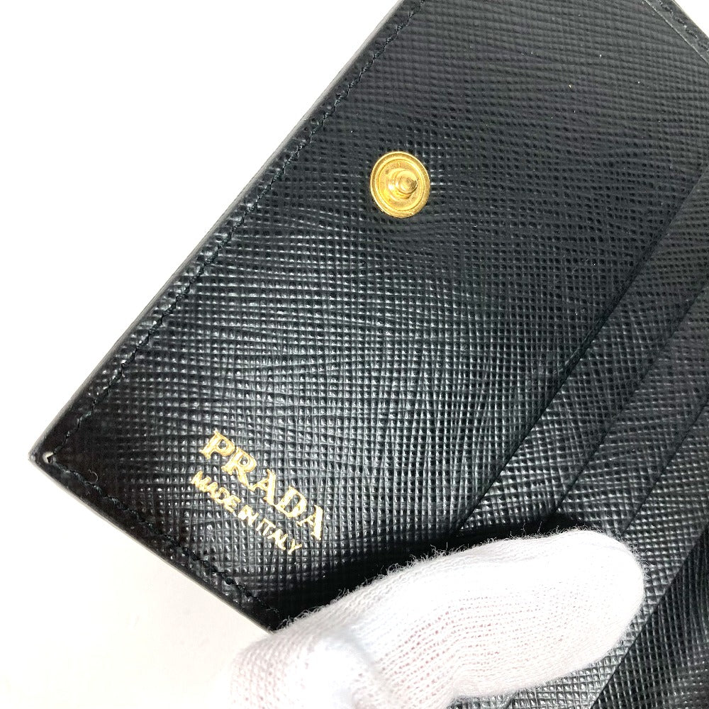 PRADA 1MV204 総柄 ロゴ コンパクトウォレット 2つ折り財布 レザー レディース ブラック