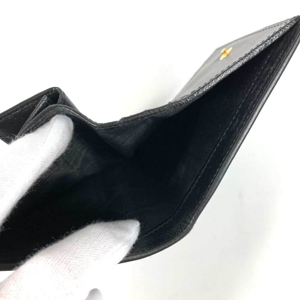 PRADA 1MV204 総柄 ロゴ コンパクトウォレット 2つ折り財布 レザー レディース ブラック