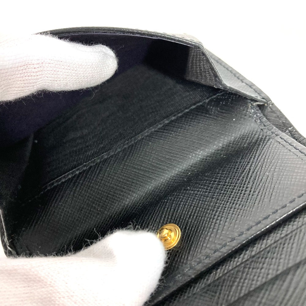PRADA 1MV204 総柄 ロゴ コンパクトウォレット 2つ折り財布 レザー レディース ブラック