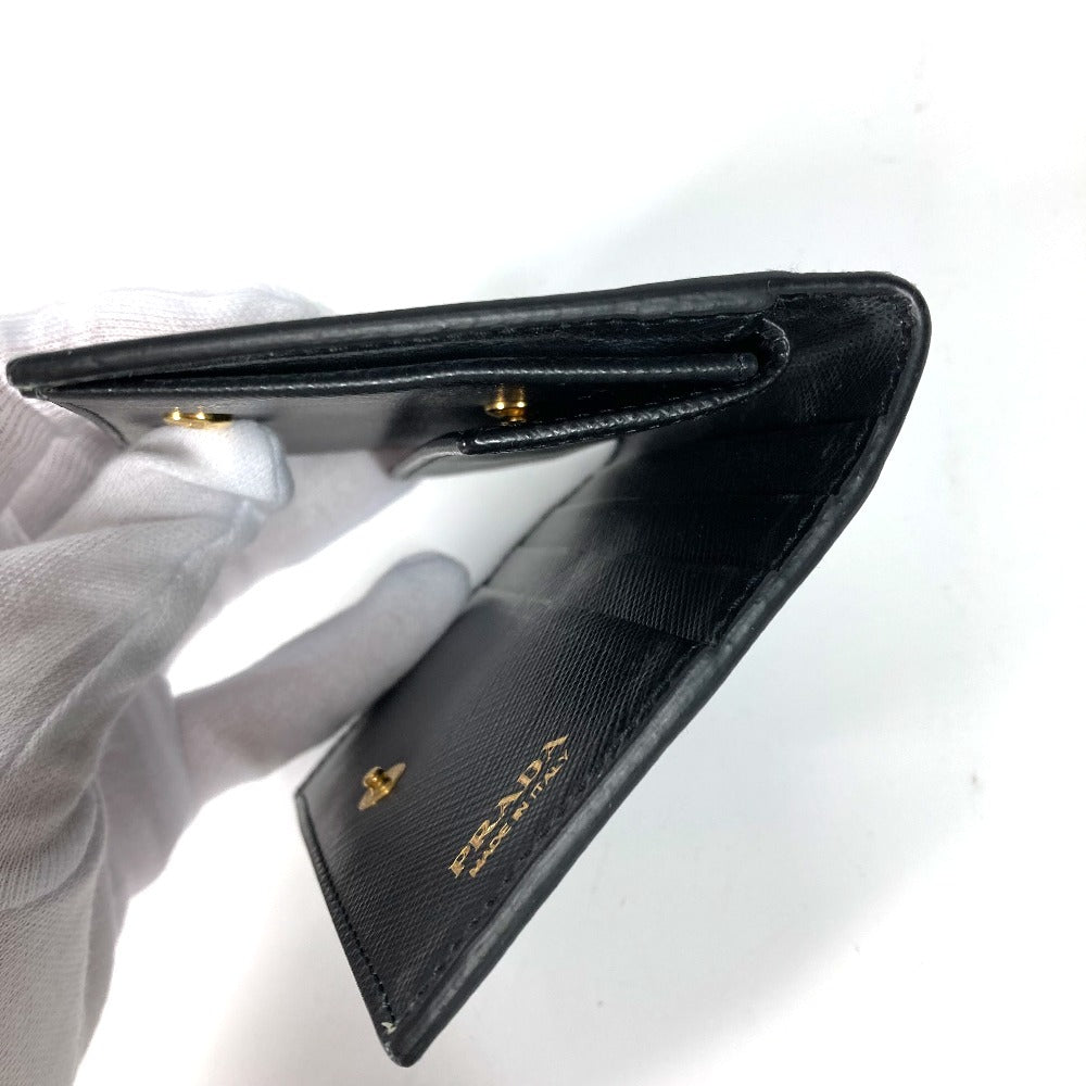 PRADA 1MV204 総柄 ロゴ コンパクトウォレット 2つ折り財布 レザー レディース ブラック