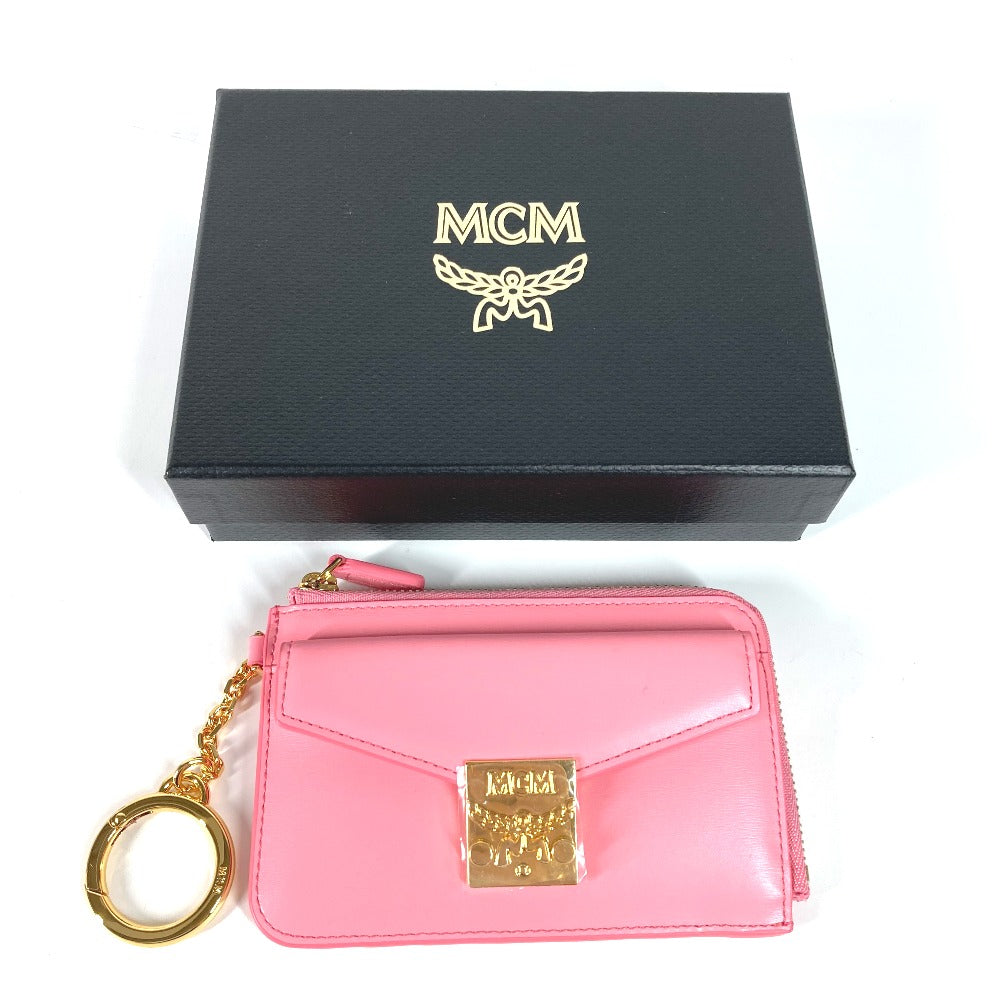 MCM キーホルダー付き キーリング ロゴ 小銭入れ 財布 フラグメントケース コインケース レザー レディース ピンク