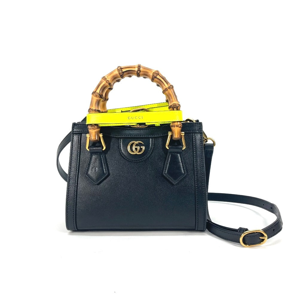 GUCCI 655661 ネオンカラーストラップ付 ダイアナ ミニ バンブー 2WAYハンドバッグ ショルダーバッグ 斜め掛け トートバッグ レザー レディース ブラック
