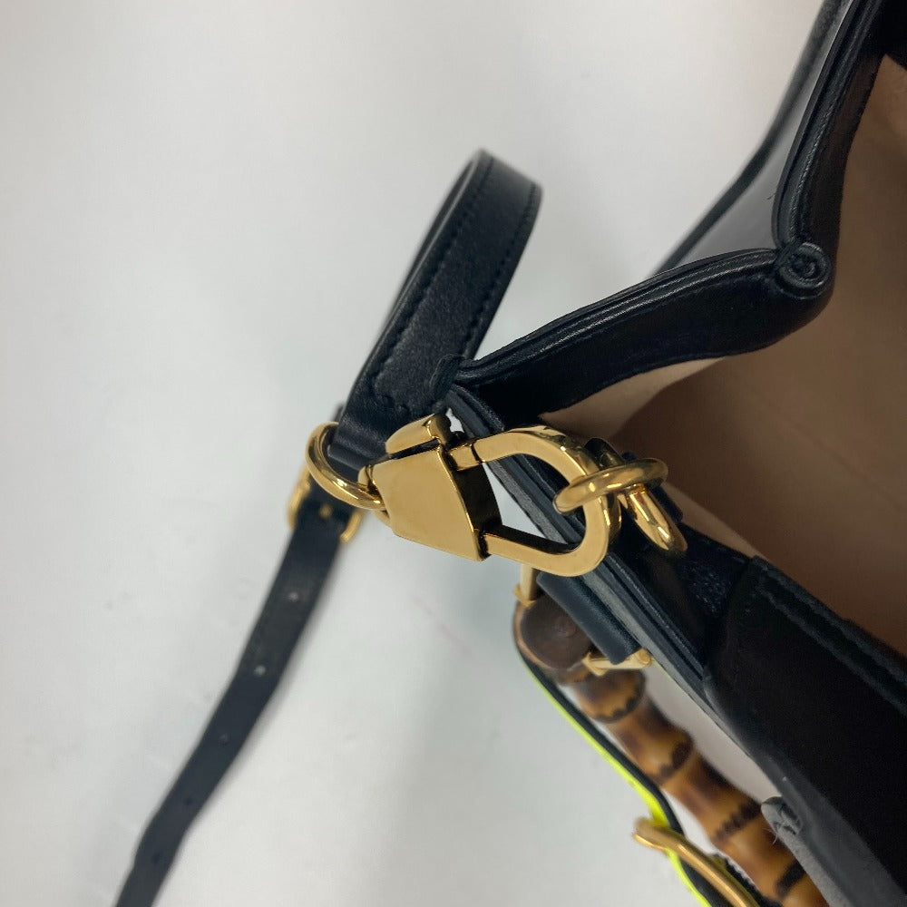 GUCCI 655661 ネオンカラーストラップ付 ダイアナ ミニ バンブー 2WAYハンドバッグ ショルダーバッグ 斜め掛け トートバッグ レザー レディース ブラック
