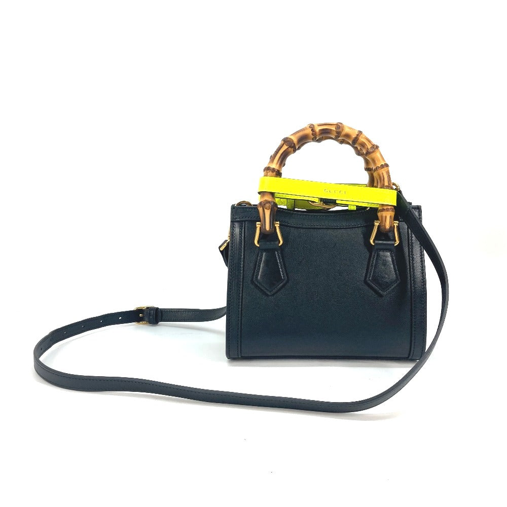 GUCCI 655661 ネオンカラーストラップ付 ダイアナ ミニ バンブー 2WAYハンドバッグ ショルダーバッグ 斜め掛け トートバッグ レザー レディース ブラック