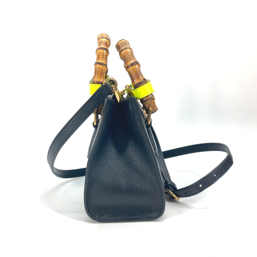 GUCCI 655661 ネオンカラーストラップ付 ダイアナ ミニ バンブー 2WAYハンドバッグ ショルダーバッグ 斜め掛け トートバッグ レザー レディース ブラック