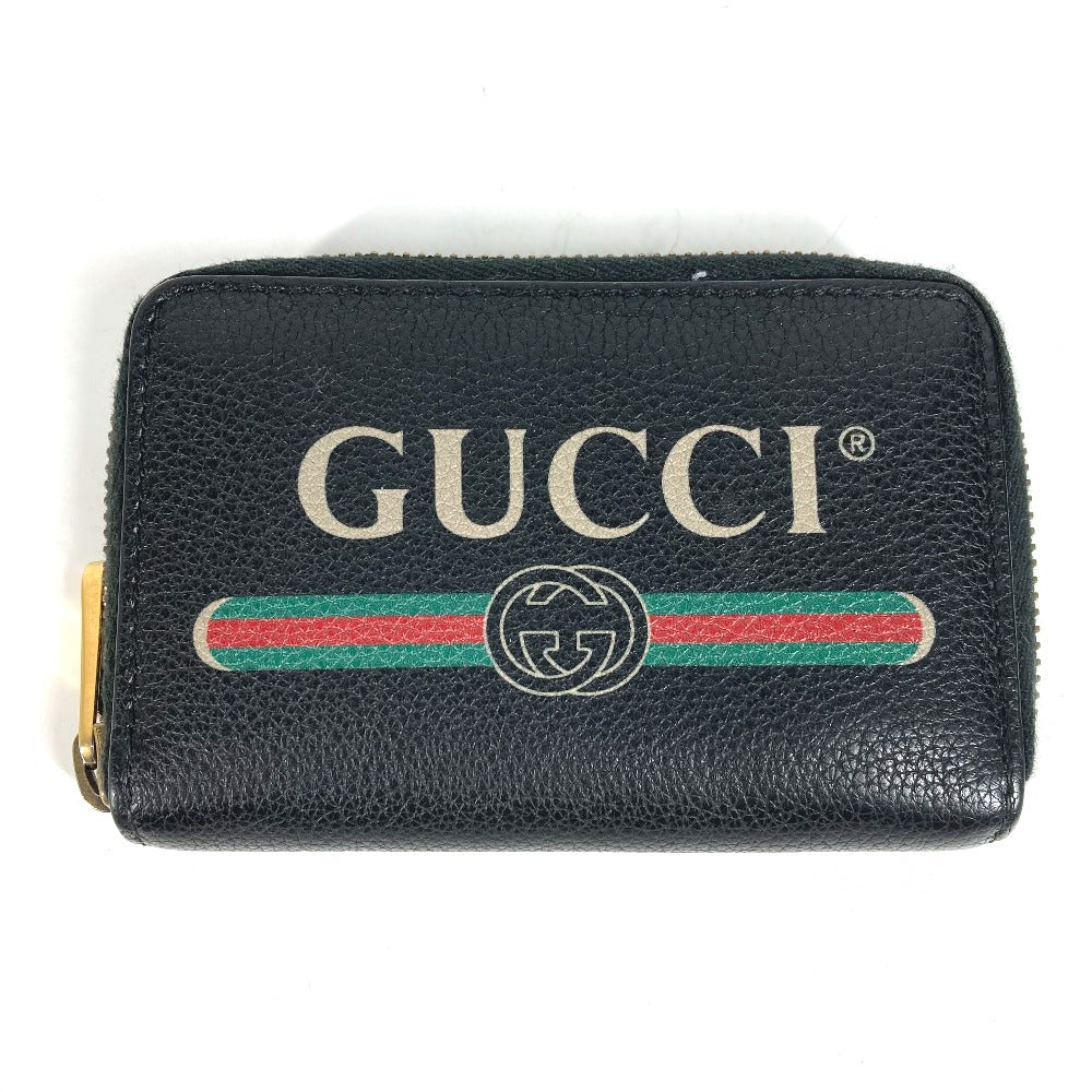 GUCCI 496319 小銭入れ 財布 ロゴ ラウンドファスナー コインケース レザー レディース ブラック