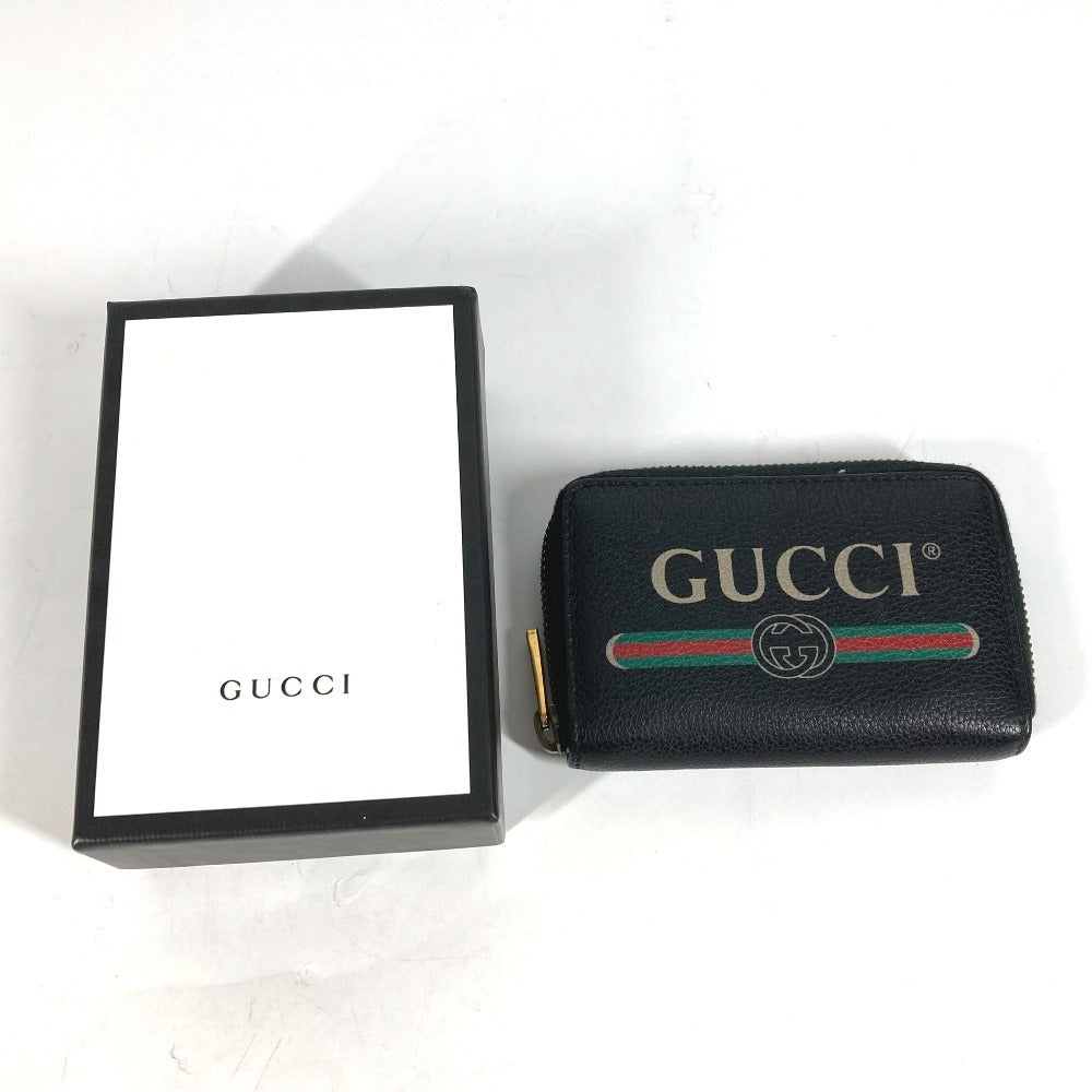 GUCCI 496319 小銭入れ 財布 ロゴ ラウンドファスナー コインケース レザー レディース ブラック