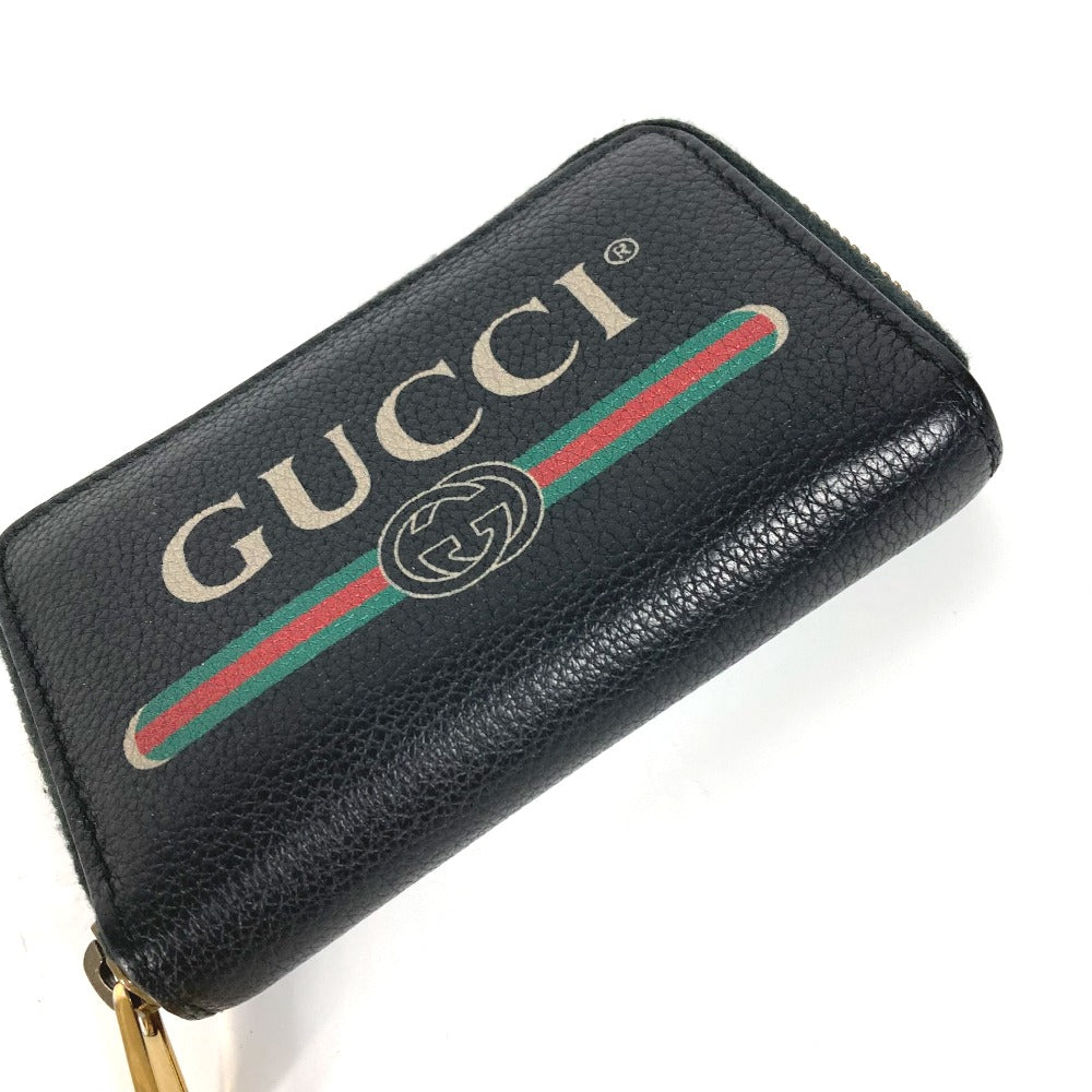 GUCCI 496319 小銭入れ 財布 ロゴ ラウンドファスナー コインケース レザー レディース ブラック