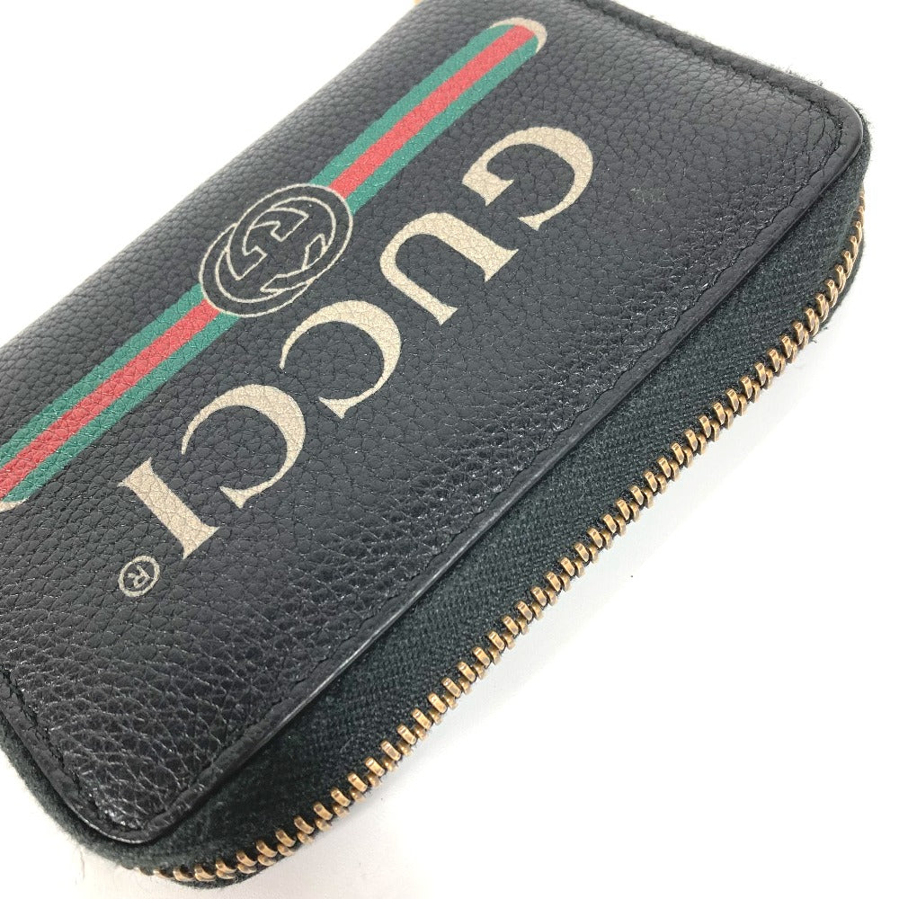 GUCCI 496319 小銭入れ 財布 ロゴ ラウンドファスナー コインケース レザー レディース ブラック