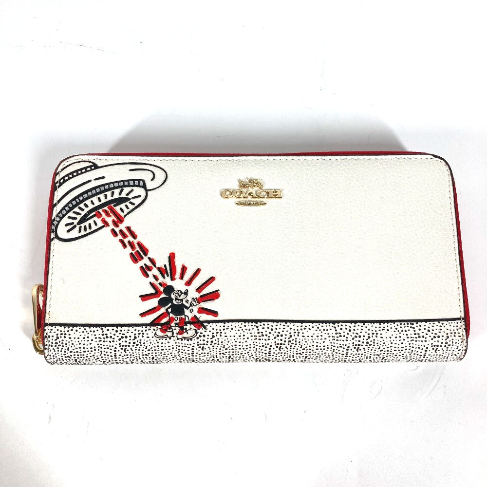 COACH C7800 キース・へリング コラボ ミッキーマウス アコーディオン ラウンドファスナー DISNEY 長財布 レザー レディース ホワイト