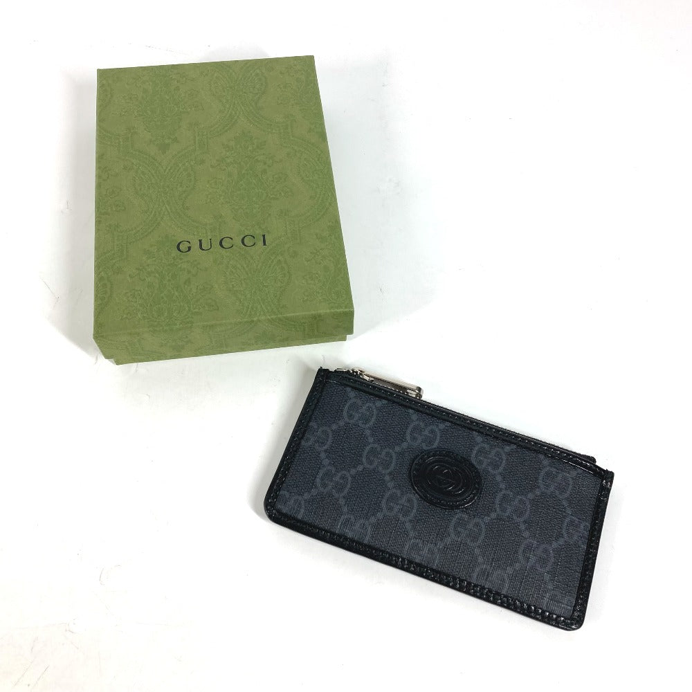 GUCCI 697717 GGスプリーム インターロッキングG カードケース フラグメントケース 財布 小銭入れ コインケース PVC/レザー メンズ ブラック