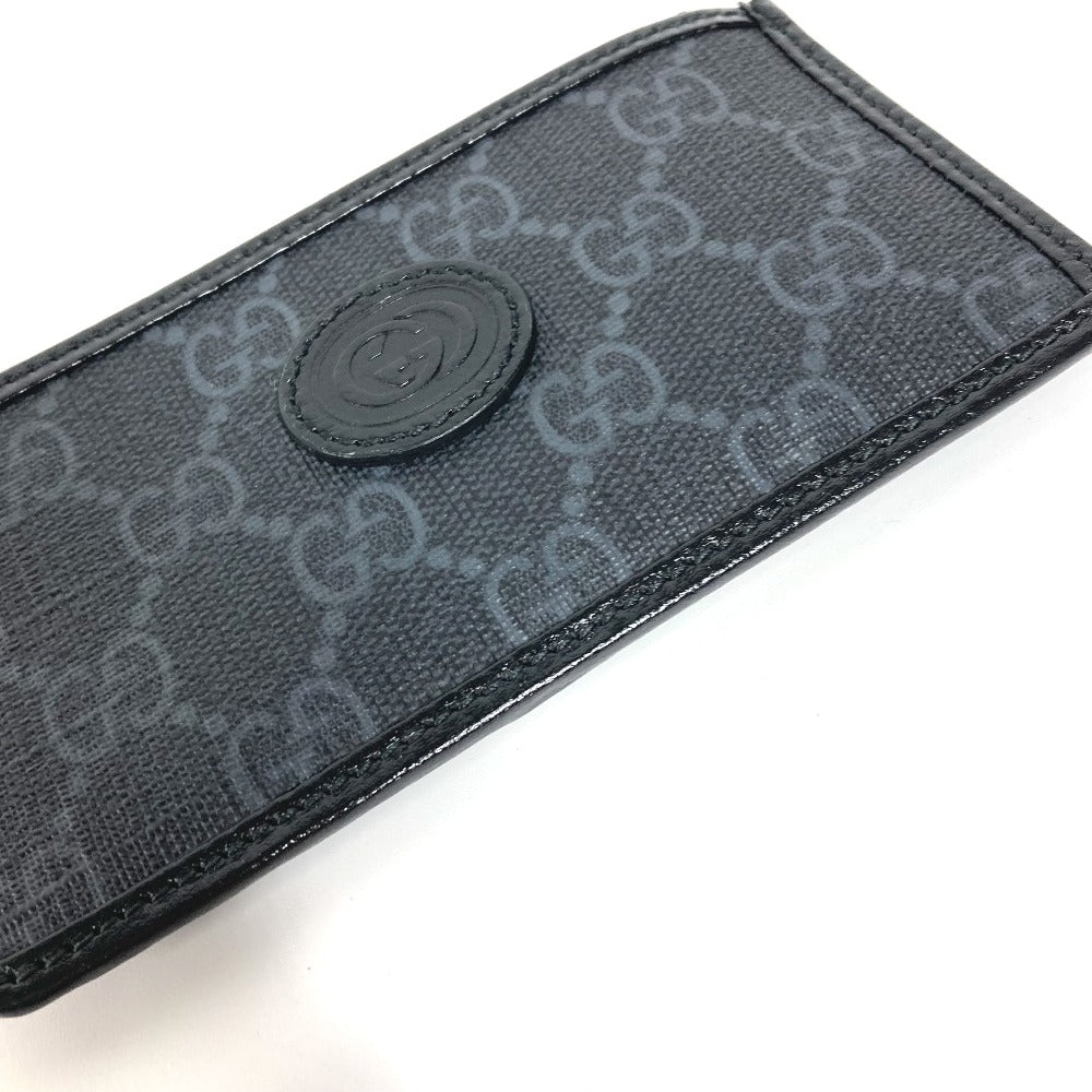 GUCCI 697717 GGスプリーム インターロッキングG カードケース フラグメントケース 財布 小銭入れ コインケース PVC/レザー メンズ ブラック