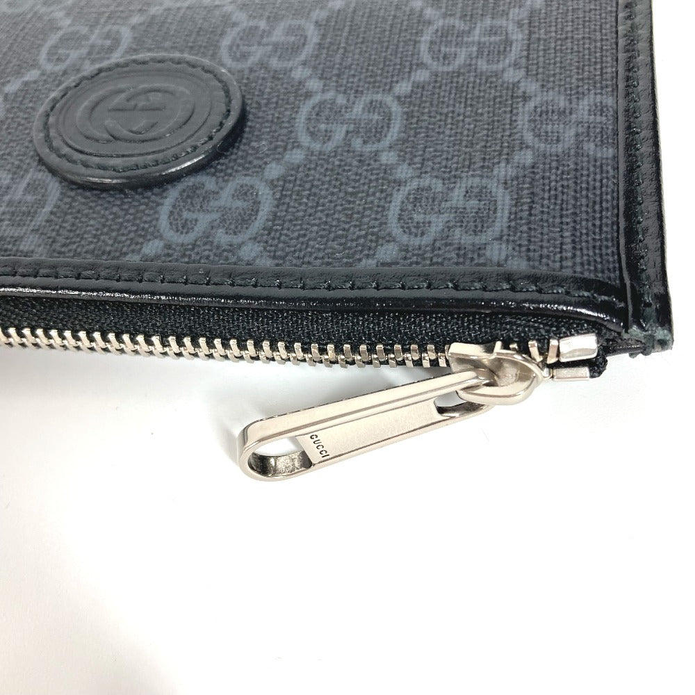 GUCCI 697717 GGスプリーム インターロッキングG カードケース フラグメントケース 財布 小銭入れ コインケース PVC/レザー メンズ ブラック